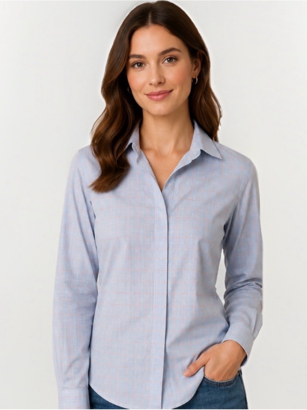 Sarah Alexandra Women’s 0 Button Up Shirt 100% Cotton Light Blue Stripe Small